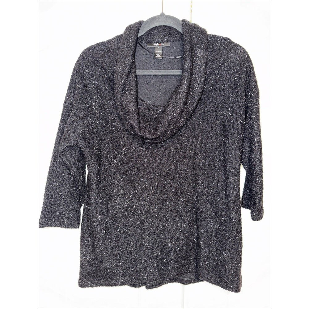 Style & Co Womens Med Sweater Cowl Neck Sparkle Black Whimsigoth Party Holiday